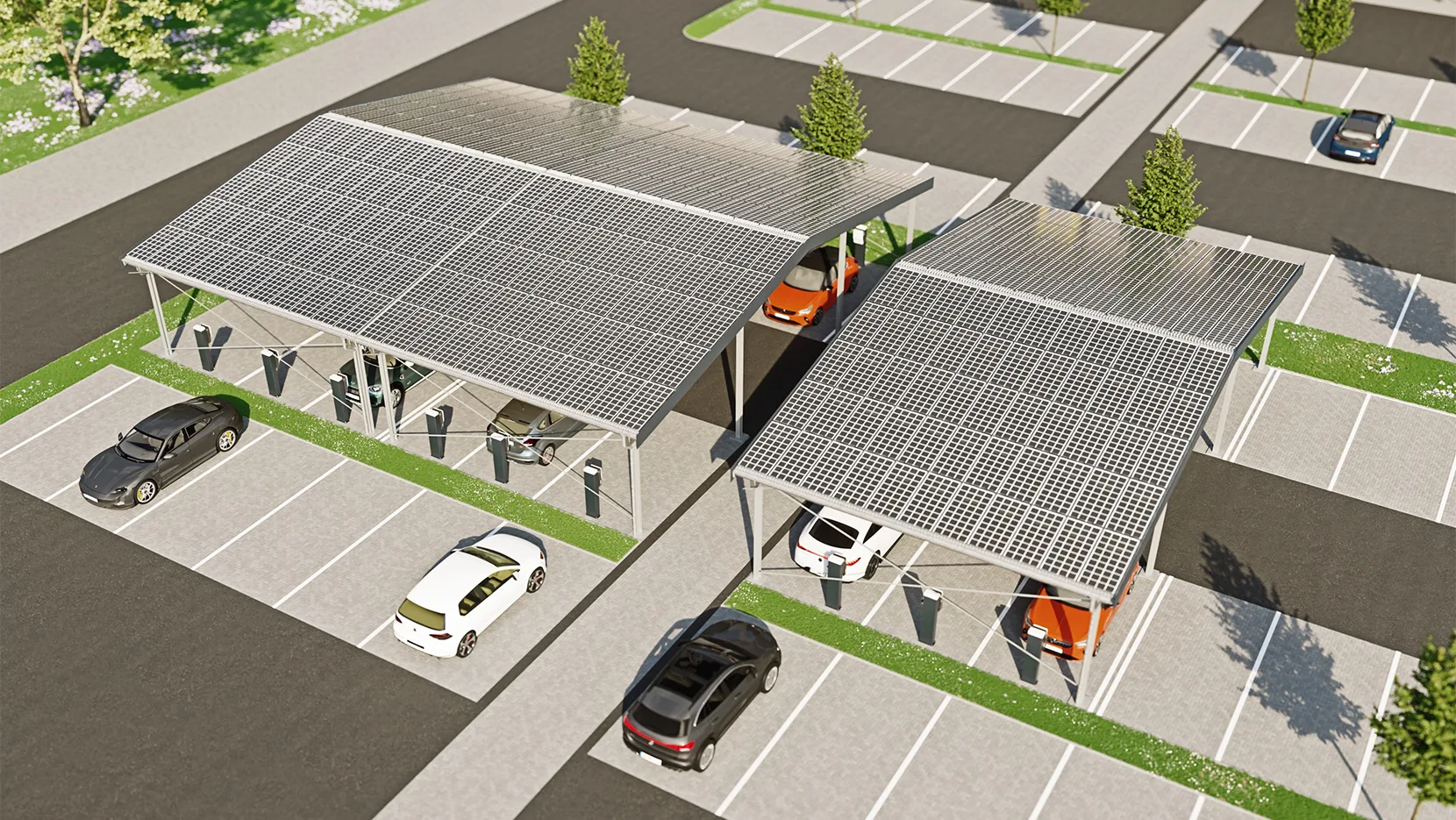 Carport mit Photovoltaik zur Parkplatzüberdachung